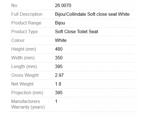 Bijou Square Soft Close Toilet Seat - White